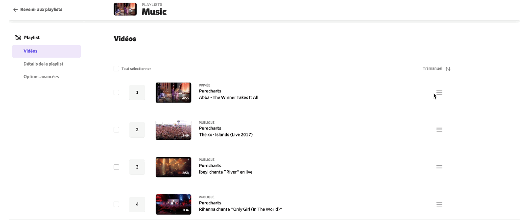 playlist réorganisation manuelle