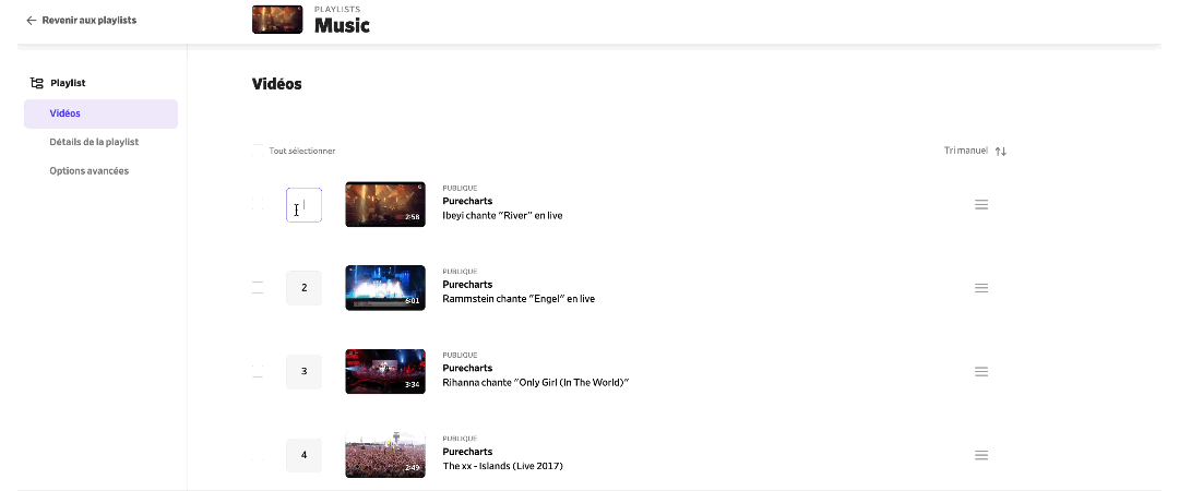 playlist réorganisation numérotée