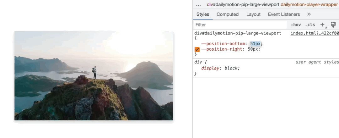 dailymotion picture in picture positionnement