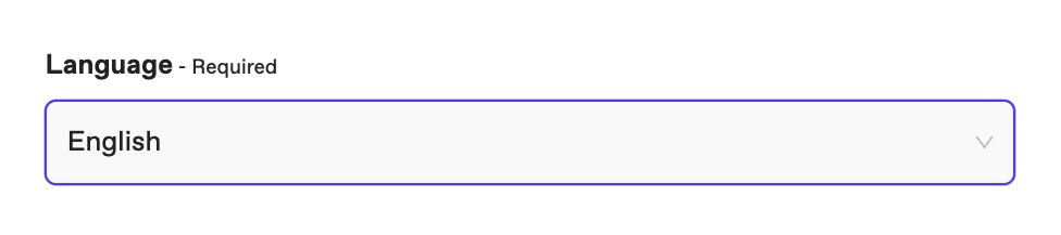 View of the Language field in the upload process