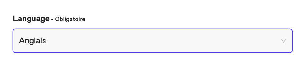 Vue du champ Langue pendant l'upload d'une vidéo