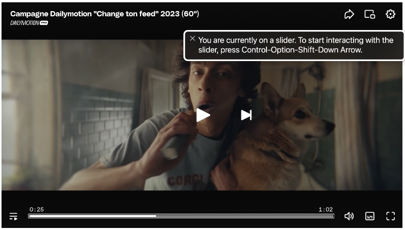 View of the Player with voiceover screen reader on MacOS