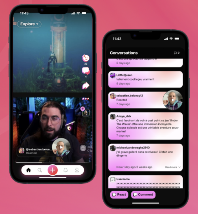 React experience in-app comments section