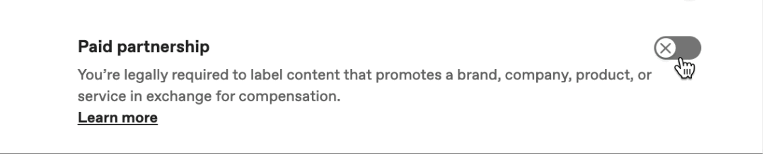 Paid partnership toggle in Studio