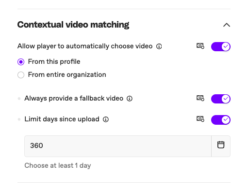 Contextual video matching feature in Player configuration