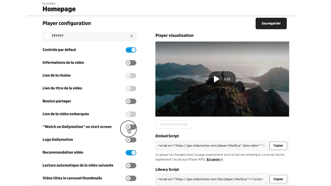 dailymotion nouveaux paramètres player