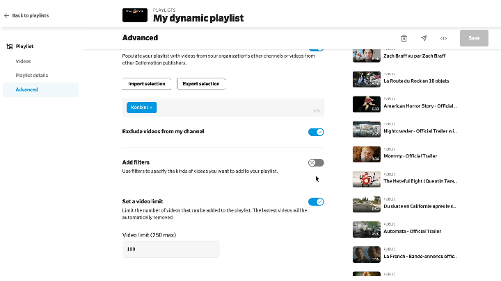 dynamic playlist upload date relative date filter