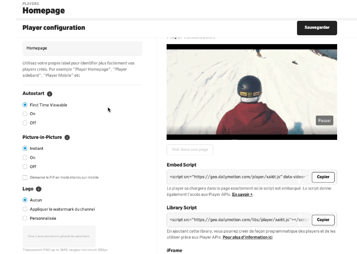 player and ad controls